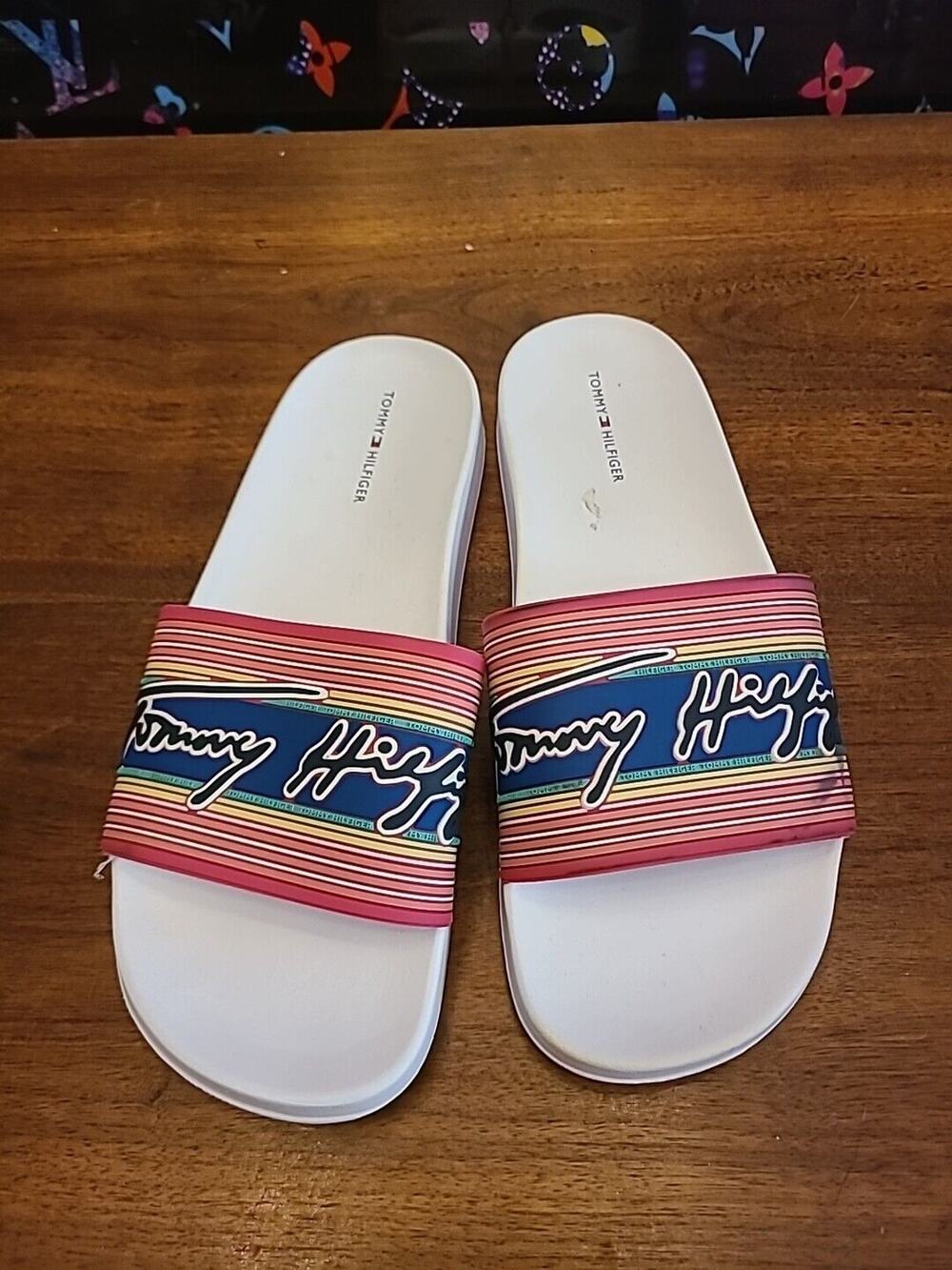 Tommy Hilfiger Womens Sz 9M Rainbow Stripe Slide Slip On Summer Sandals